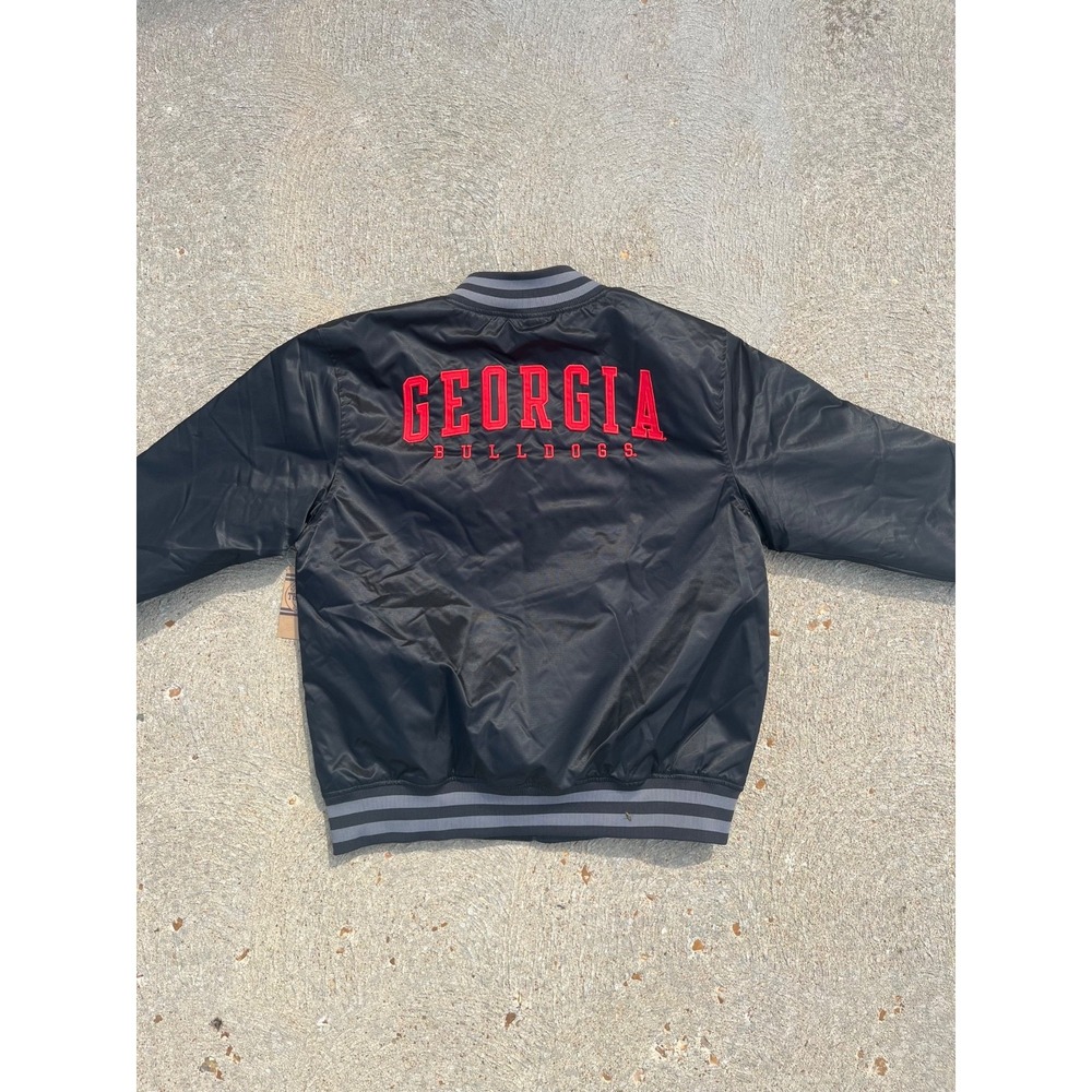 University Of Georgia Bulldogs Satin Bomber Jacket Mens M Black Full Zip